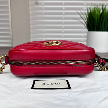 Gucci Calfskin Matelasse Mini GG Marmont Bag Red