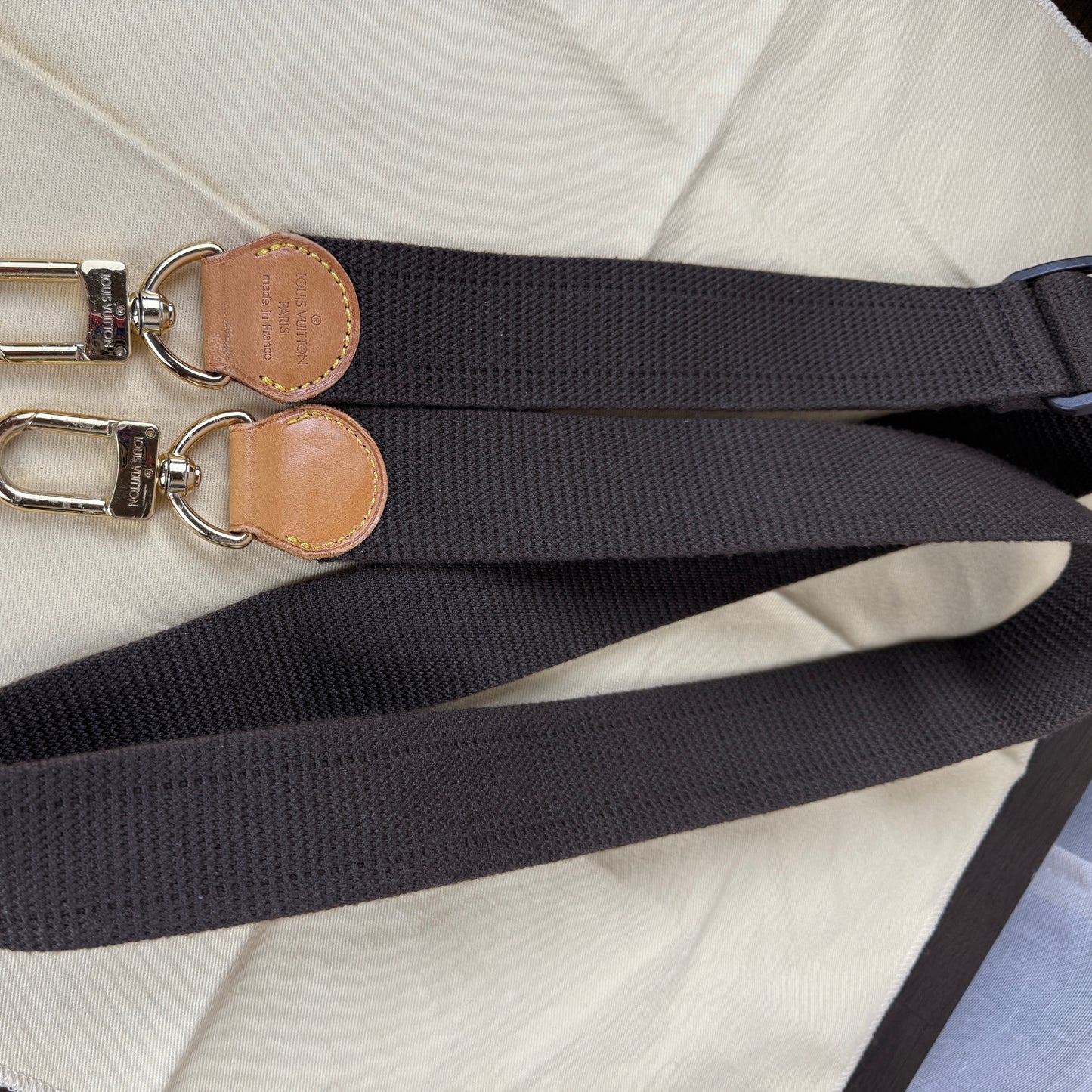 Brown Adjustable Webbed Strap – Vachetta & Gold-Tone Hardware