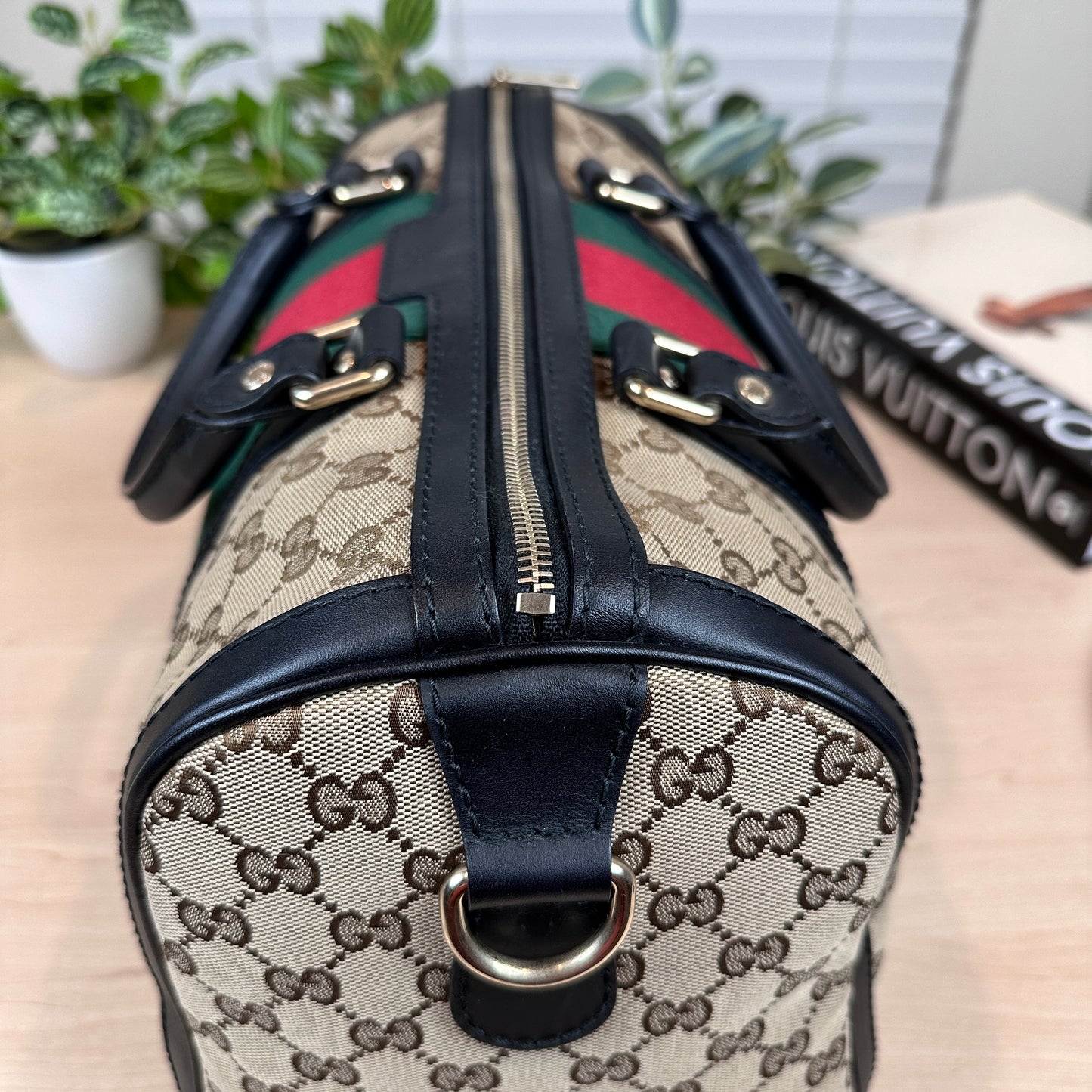 Gucci Original Boston Web  Black Leather