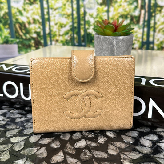 Chanel Tan Caviar Leather CC Compact Bifold Wallet