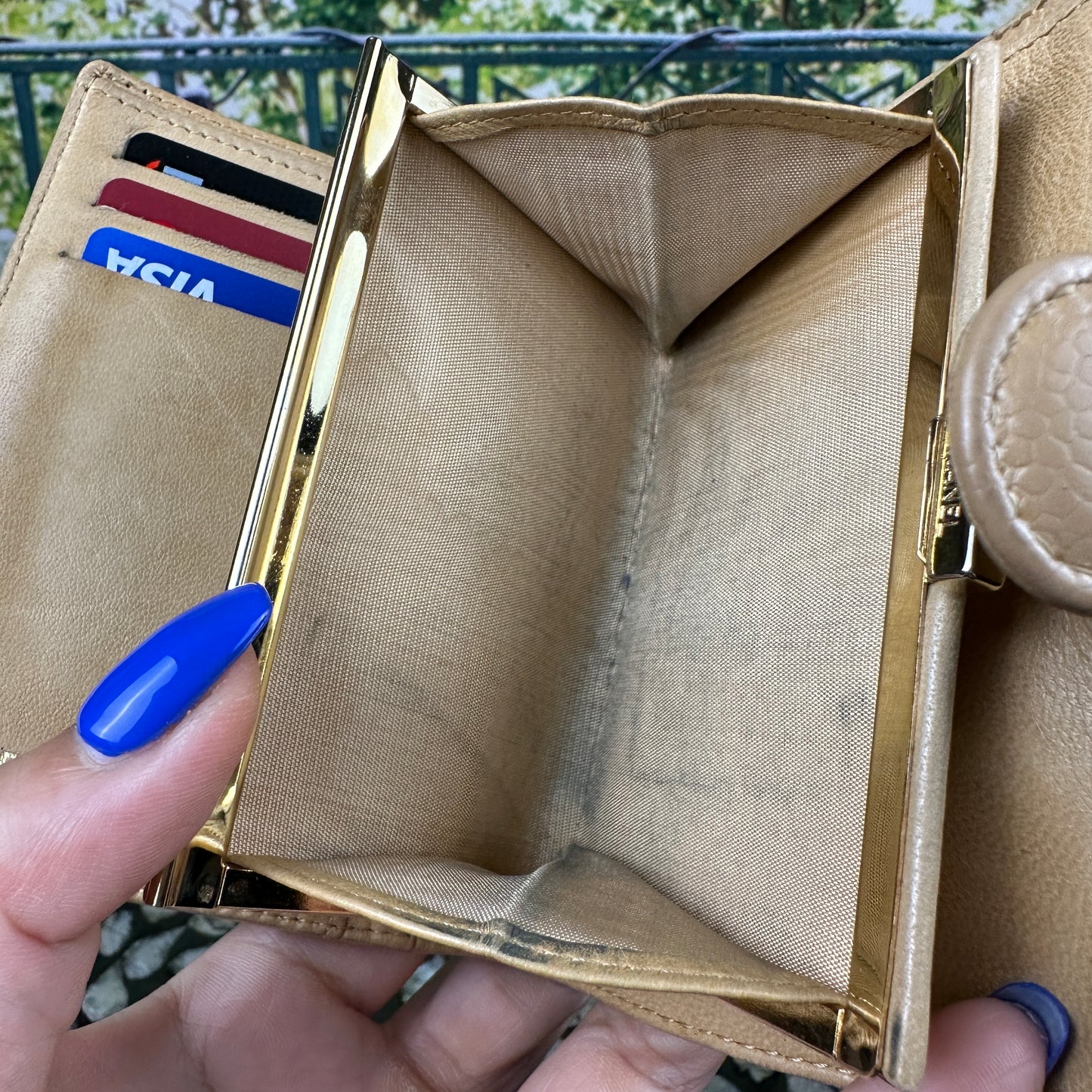 Chanel Tan Caviar Leather CC Compact Bifold Wallet