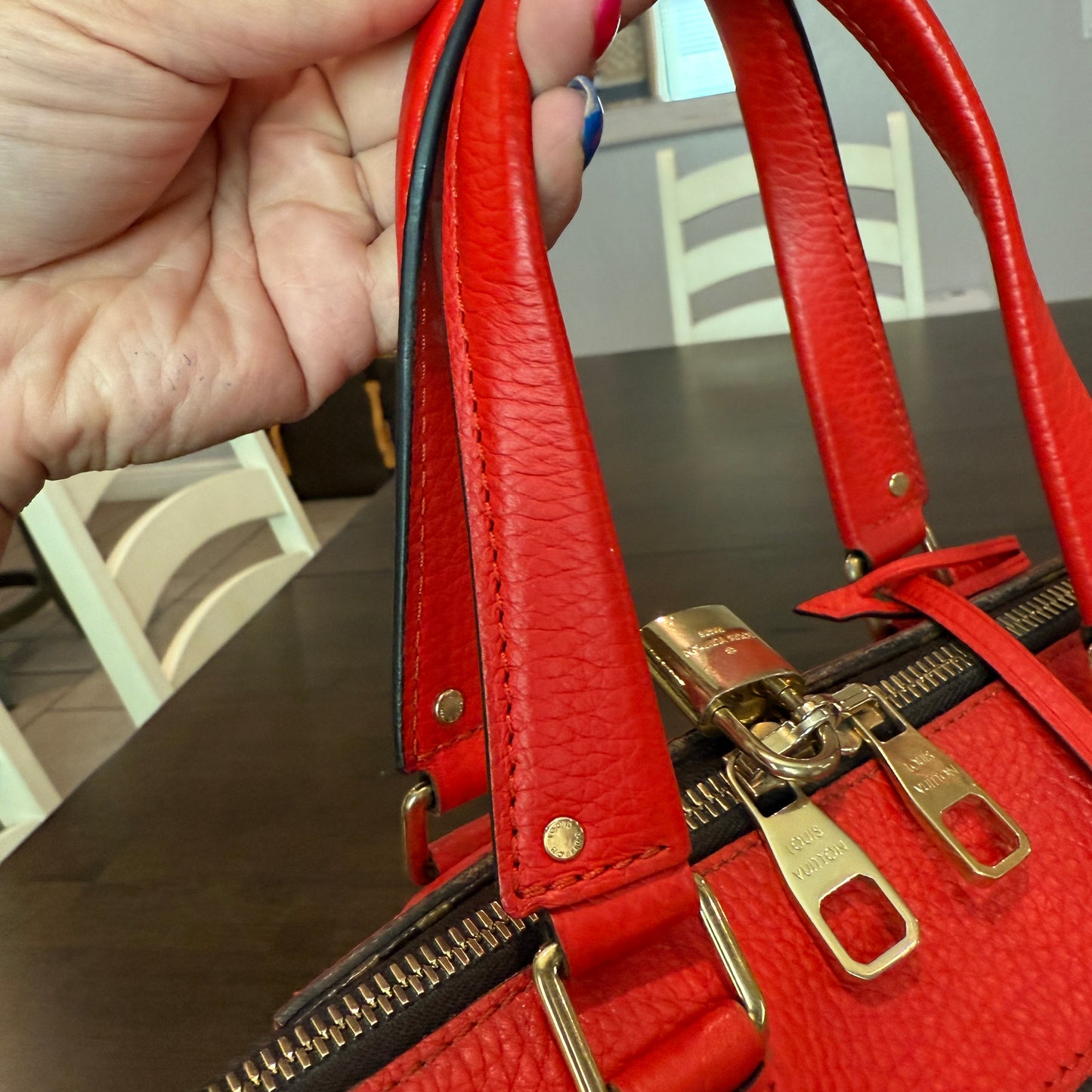 Retiro NM 2-Way Bag in Coquelicot Leather and
Monogram Canvas