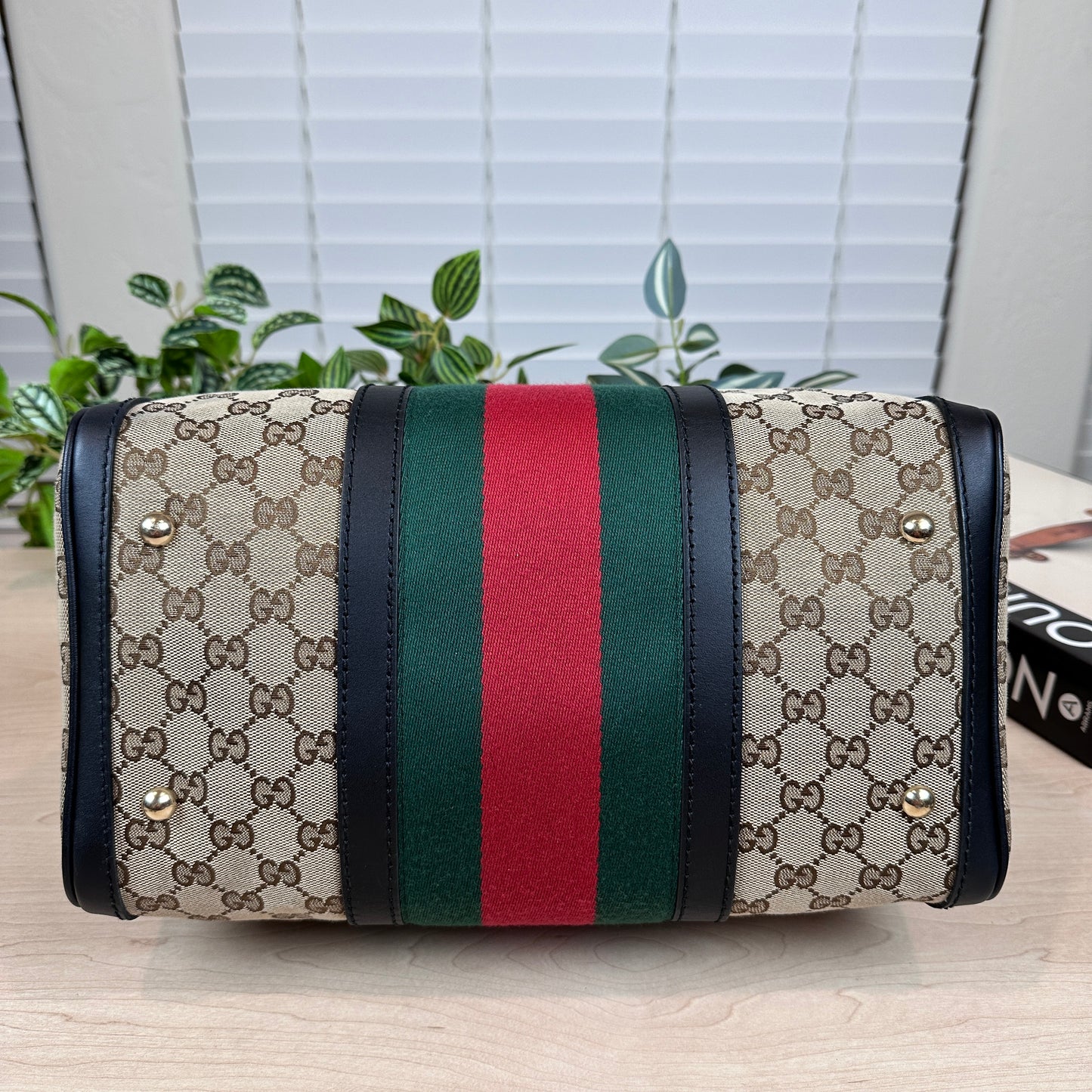 Gucci Original Boston Web  Black Leather
