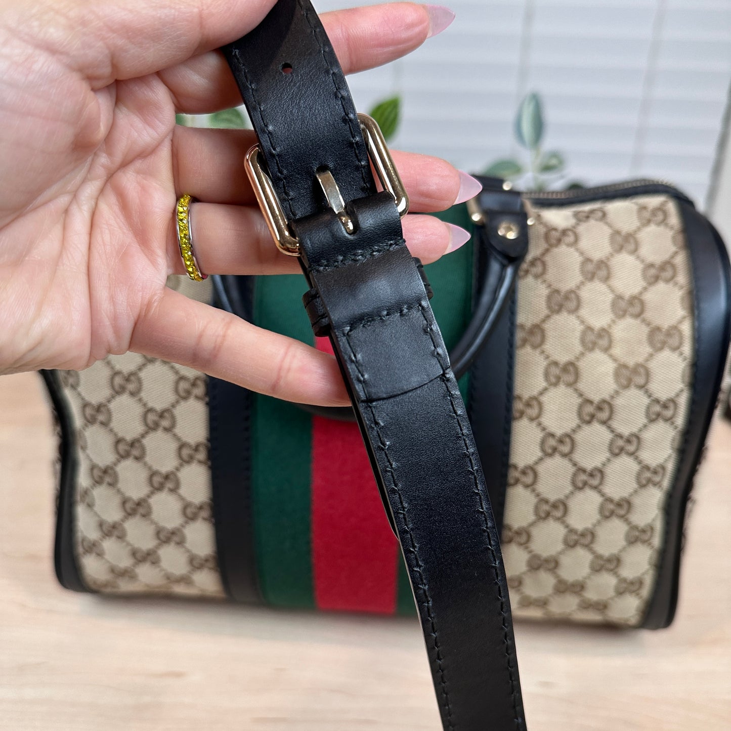 Gucci Original Boston Web  Black Leather