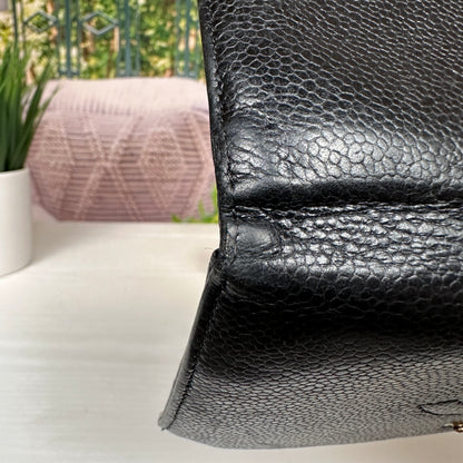 Chanel Black Caviar Leather Vintage Timeless CC French Wallet