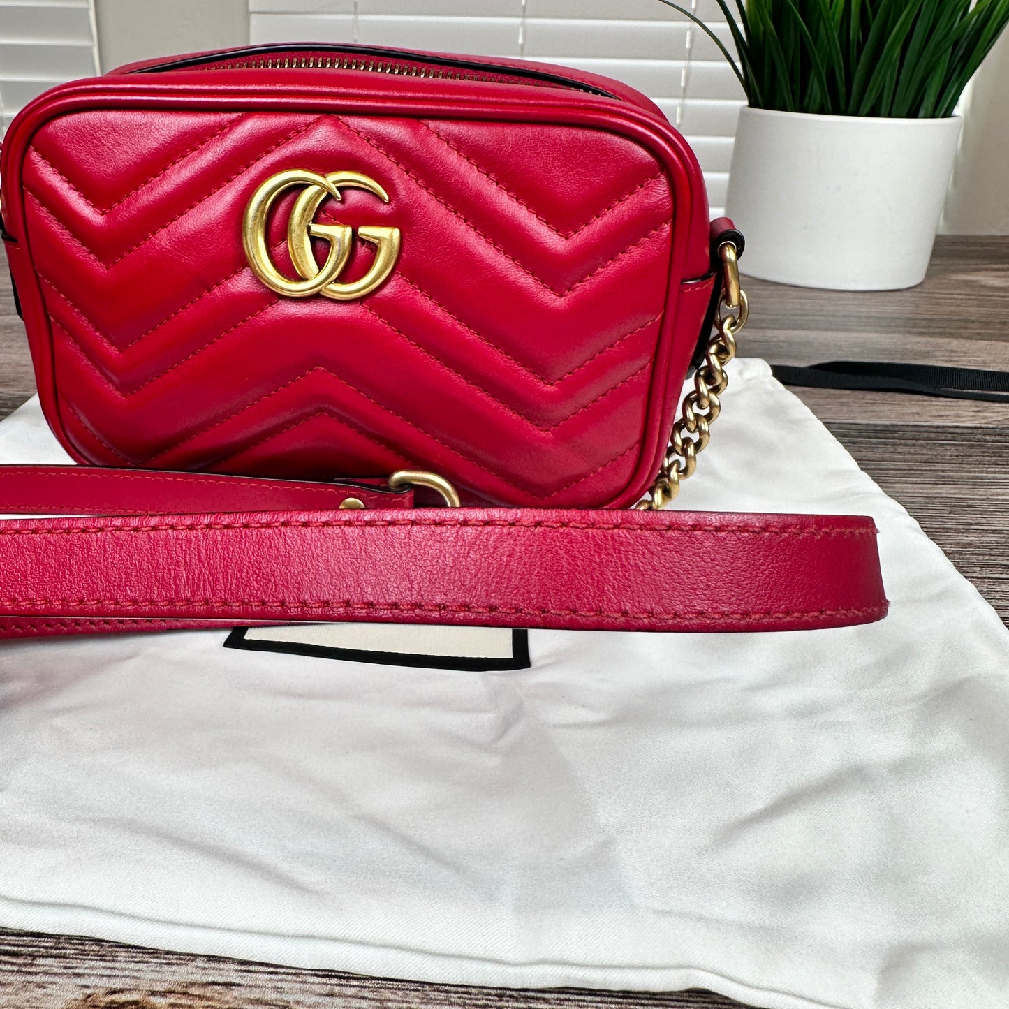 Gucci Calfskin Matelasse Mini GG Marmont Bag Red