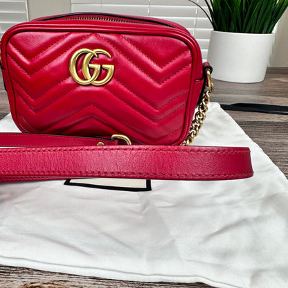 Gucci Calfskin Matelasse Mini GG Marmont Bag Red