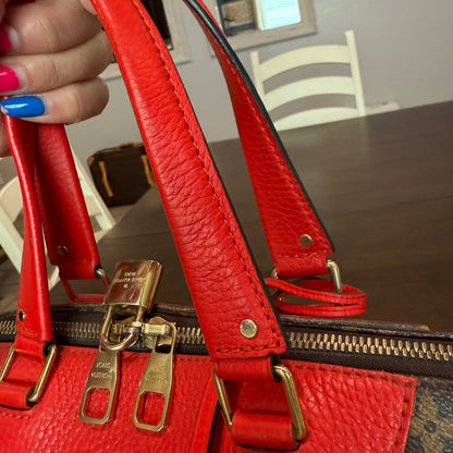 Retiro NM 2-Way Bag in Coquelicot Leather and
Monogram Canvas