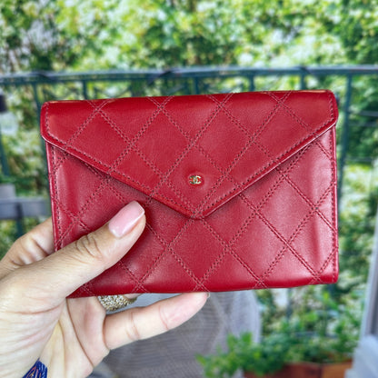 Chanel Red CC Wild Stitch Leather Card Holder