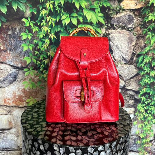 Gucci Red Bamboo Leather  Backpack