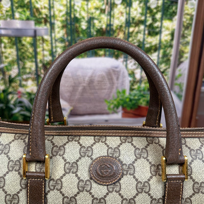 Gucci Vintage GG Coated Canvas Boston Bag Brown