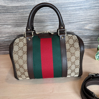 Gucci Original GG Small Boston Vintage Web Dark Brown