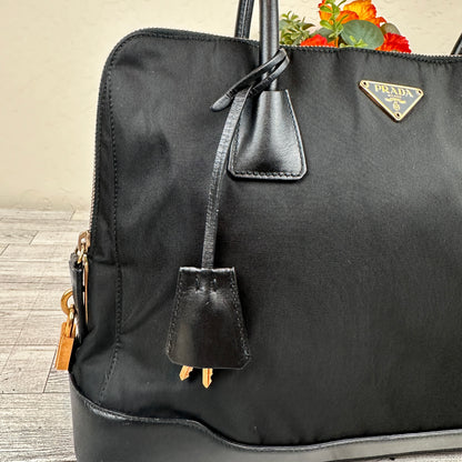 Prada Tessuto Nylon Calfskin Tote Black