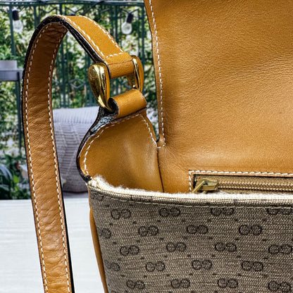 Gucci Micro GG Brown Coated Canvas Flap Crossbody Bag