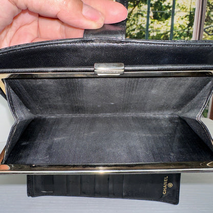 Chanel Black Caviar Leather Vintage Timeless CC French Wallet