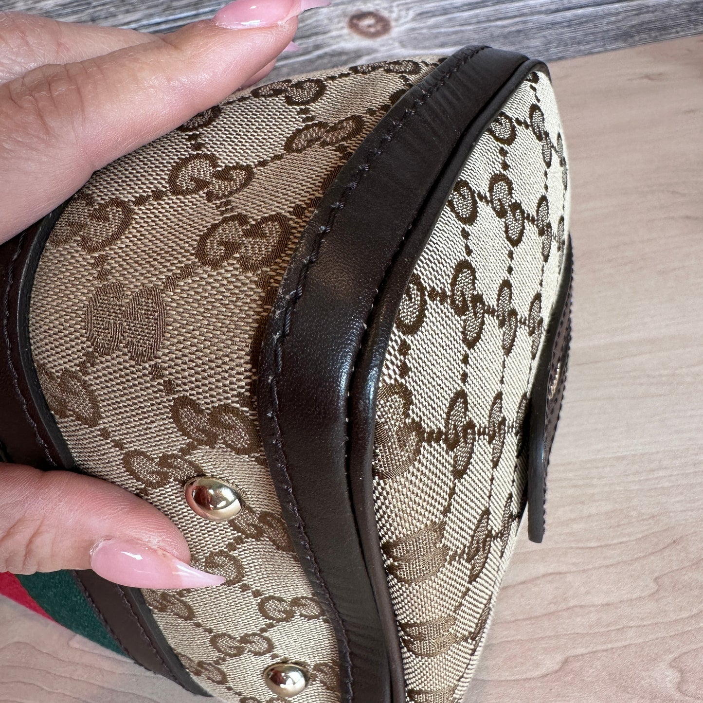 Gucci Original GG Small Boston Vintage Web Dark Brown
