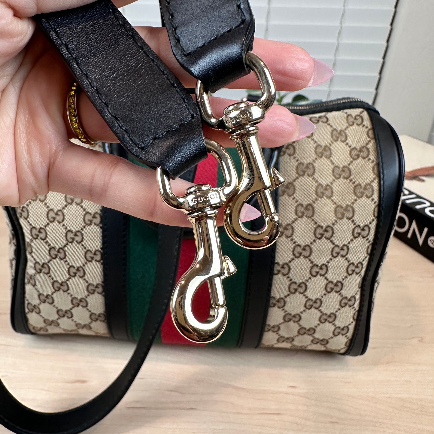Gucci Original Boston Web  Black Leather
