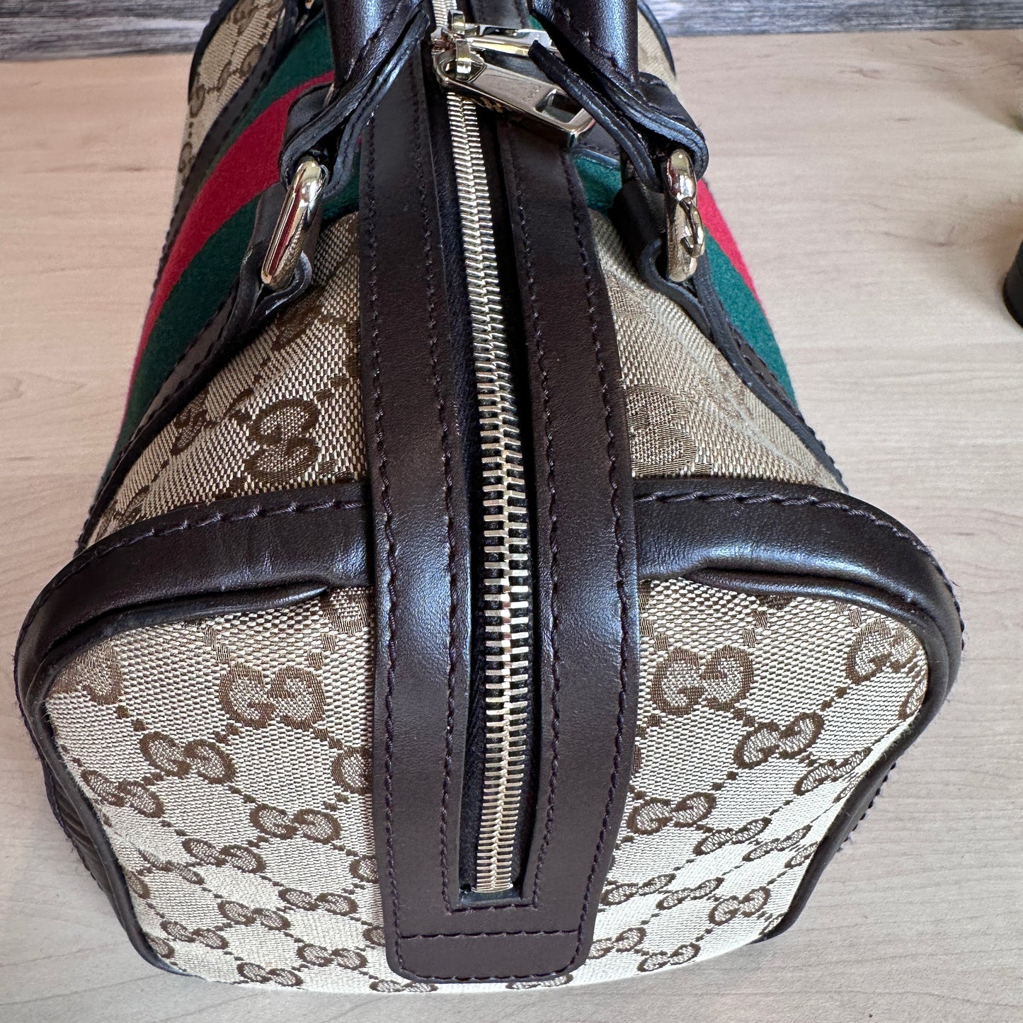 Gucci Original GG Small Boston Vintage Web Dark Brown