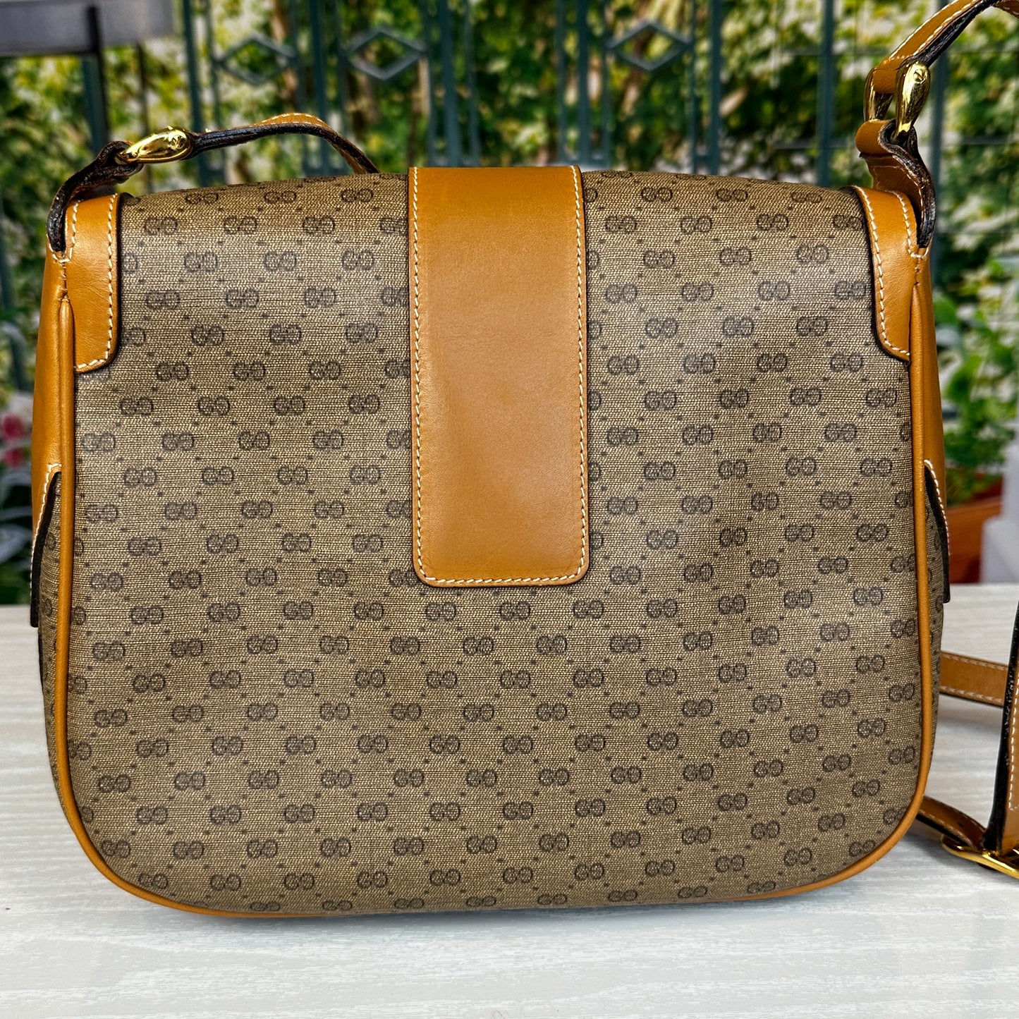 Gucci Micro GG Brown Coated Canvas Flap Crossbody Bag