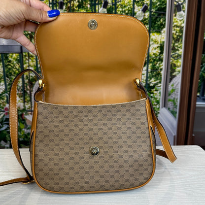 Gucci Micro GG Brown Coated Canvas Flap Crossbody Bag