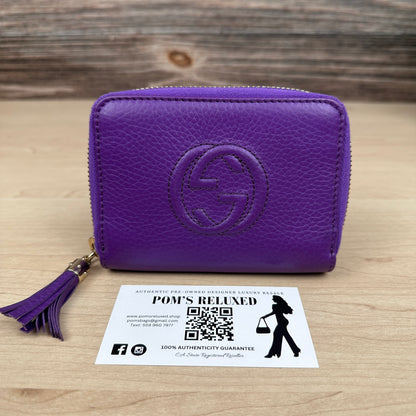 Gucci Purple Pebbled Leather Soho Zippy Compact Wallet