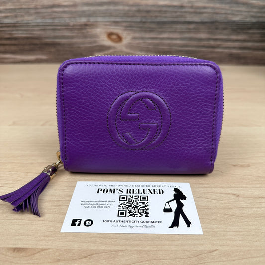 Gucci Purple Pebbled Leather Soho Zippy Compact Wallet