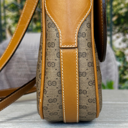 Gucci Micro GG Brown Coated Canvas Flap Crossbody Bag
