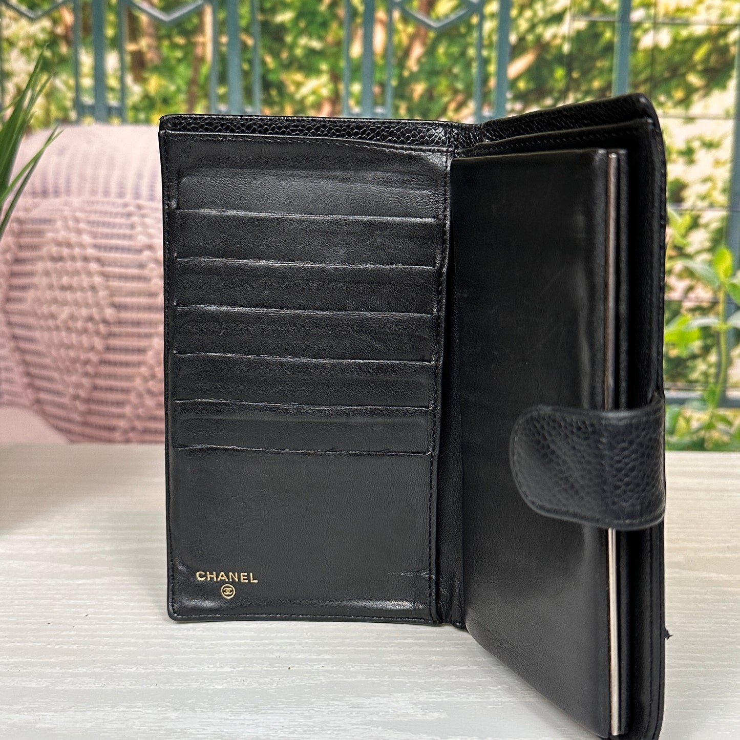 Chanel Black Caviar Leather Vintage Timeless CC French Wallet