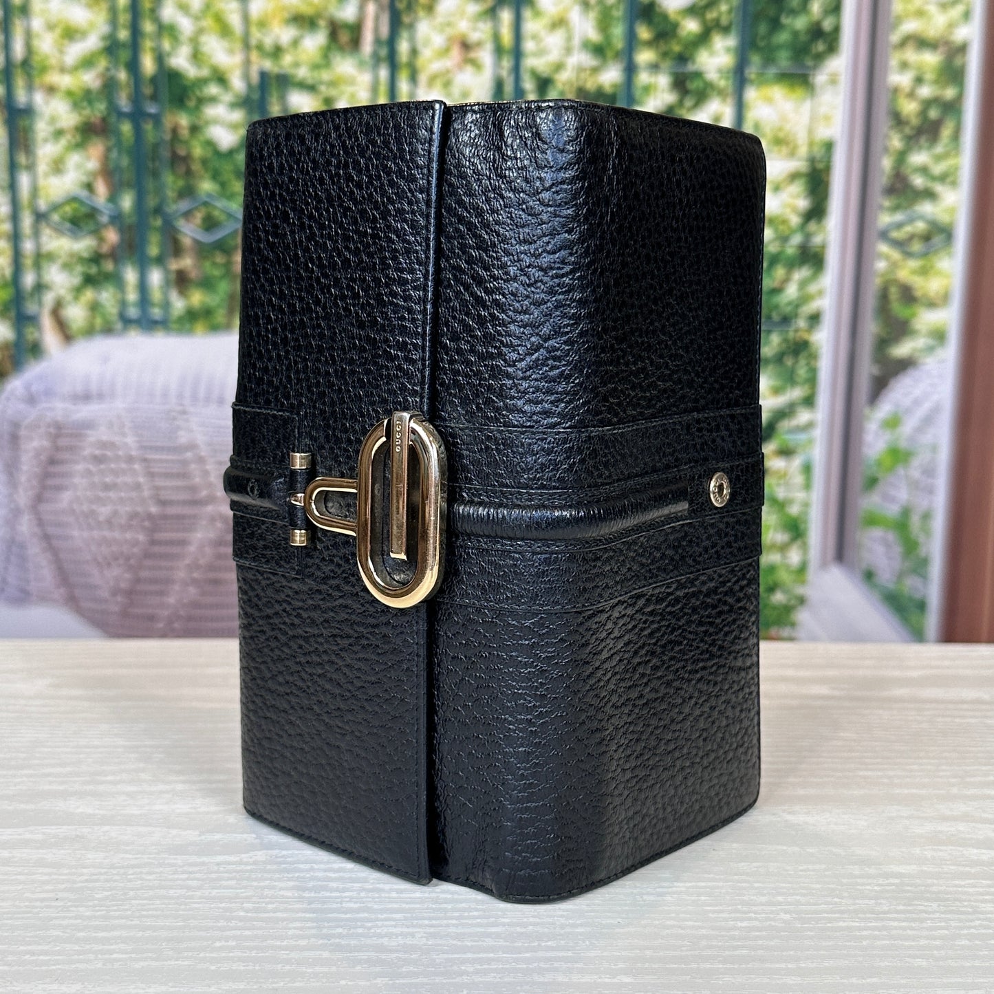 Gucci Junco Black Leather Folio Long Wallet