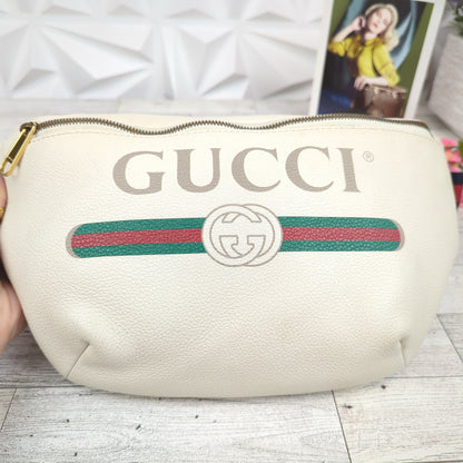 Gucci Large White Logo Print Bum Bag