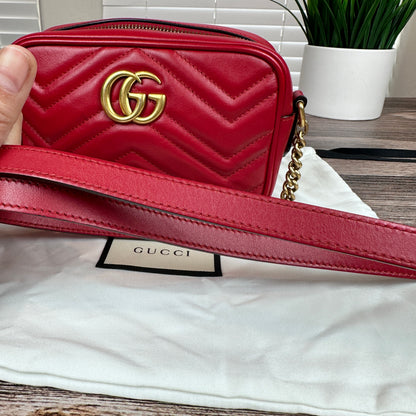 Gucci Calfskin Matelasse Mini GG Marmont Bag Red