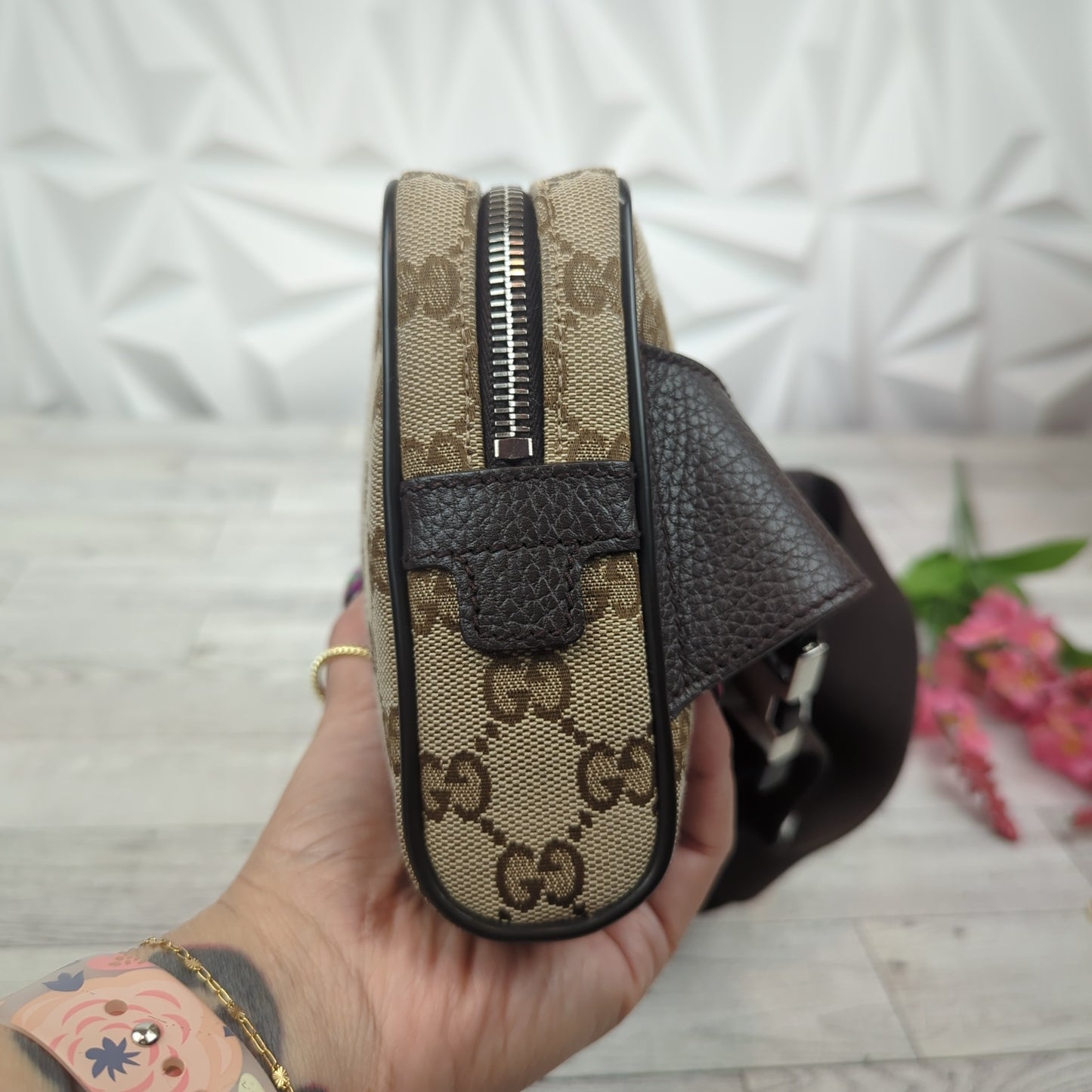 Gucci Original Monogram Belt Bag Dark Brown