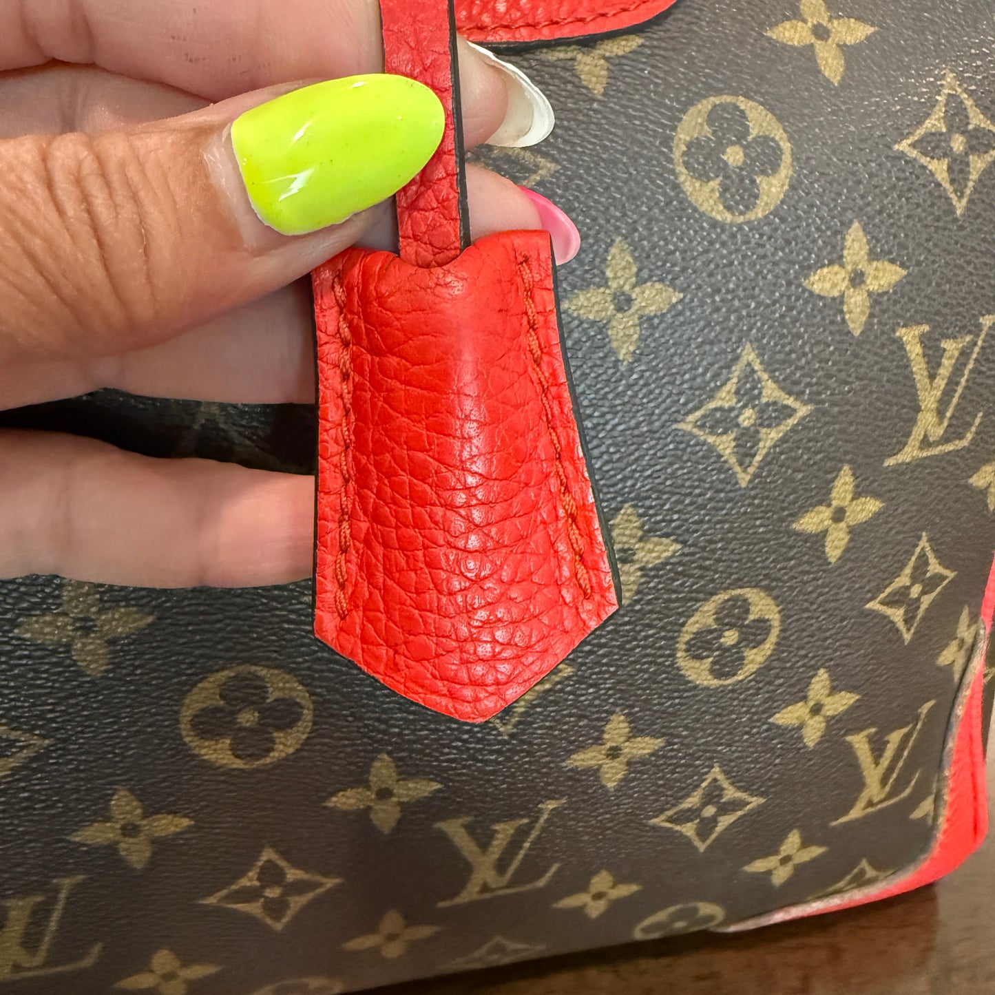 Retiro NM 2-Way Bag in Coquelicot Leather and
Monogram Canvas