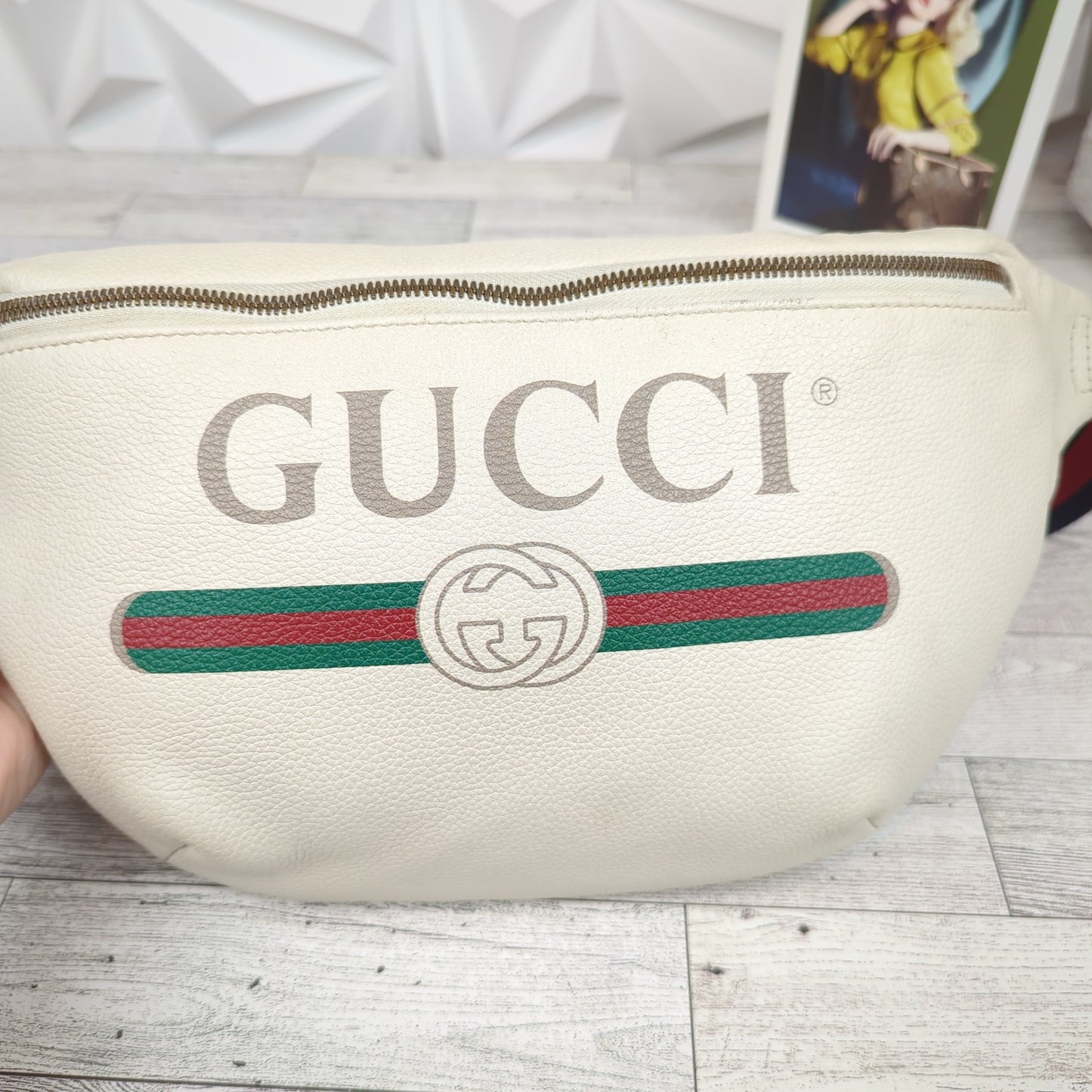 Gucci Large White Logo Print Bum Bag