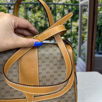 Gucci Micro GG Brown Coated Canvas Flap Crossbody Bag
