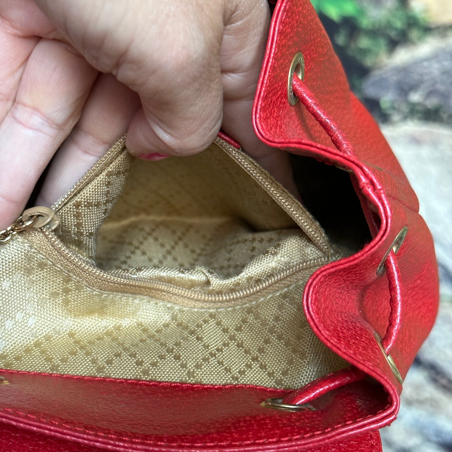 Gucci Red Bamboo Leather  Backpack