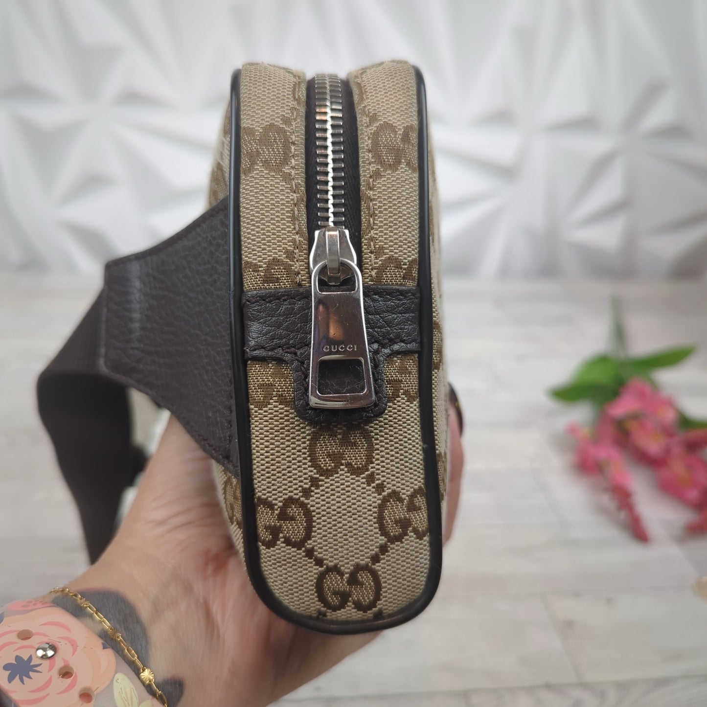Gucci Original Monogram Belt Bag Dark Brown