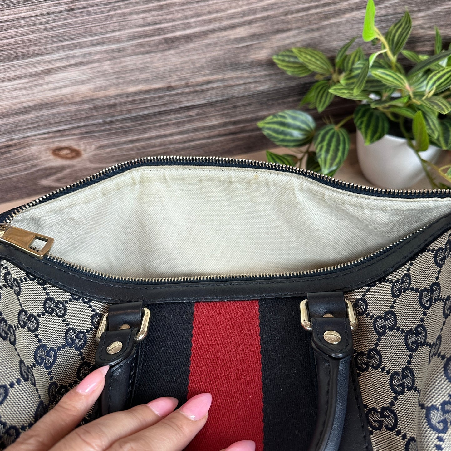 Gucci Original GG Canvas Medium Boston Bag Navy Blue