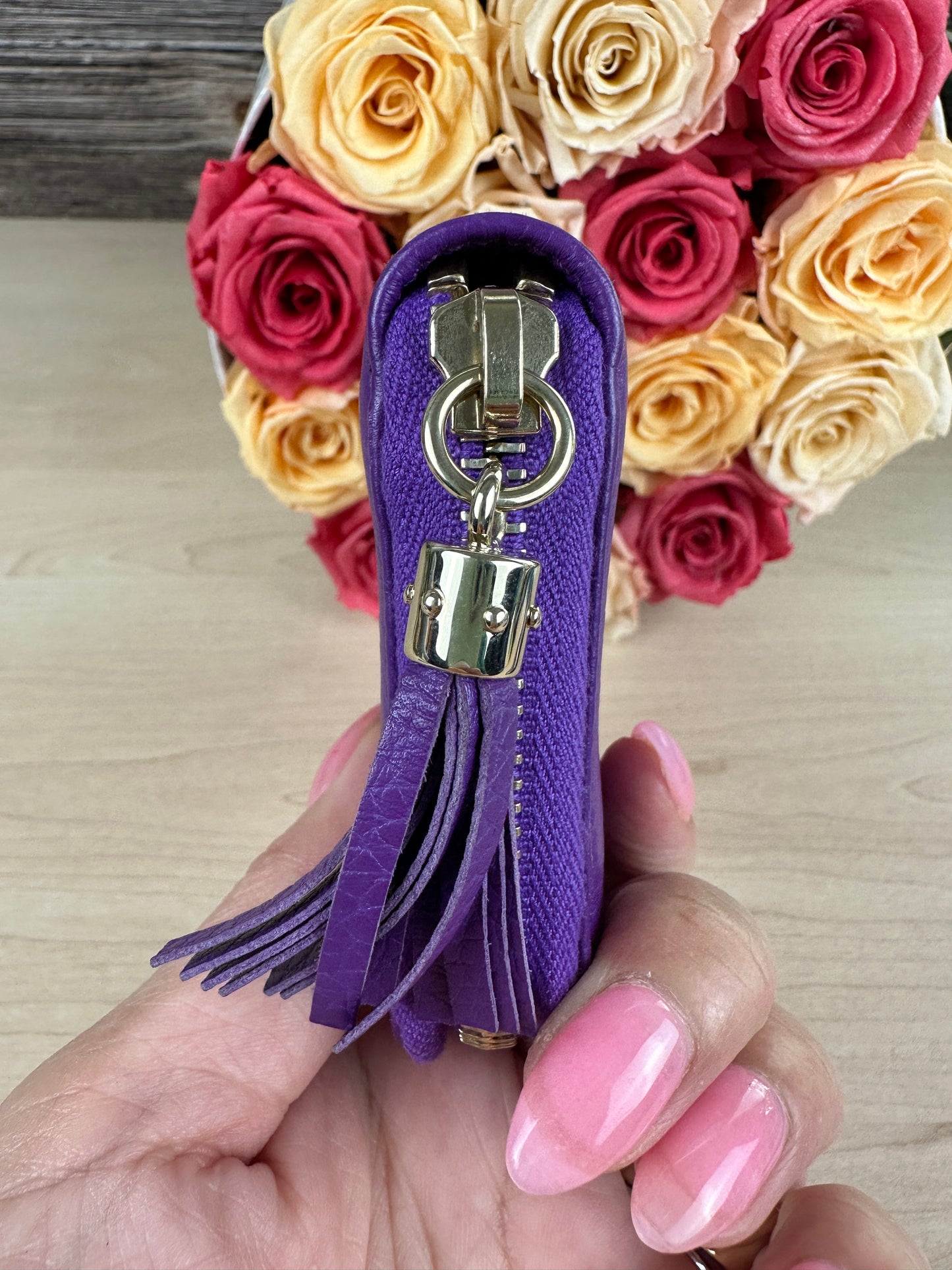 Gucci Purple Pebbled Leather Soho Zippy Compact Wallet