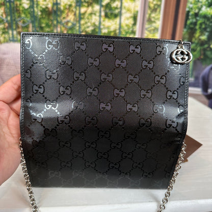 Gucci Black GG Imprime Coated Canvas Wallet on Chain