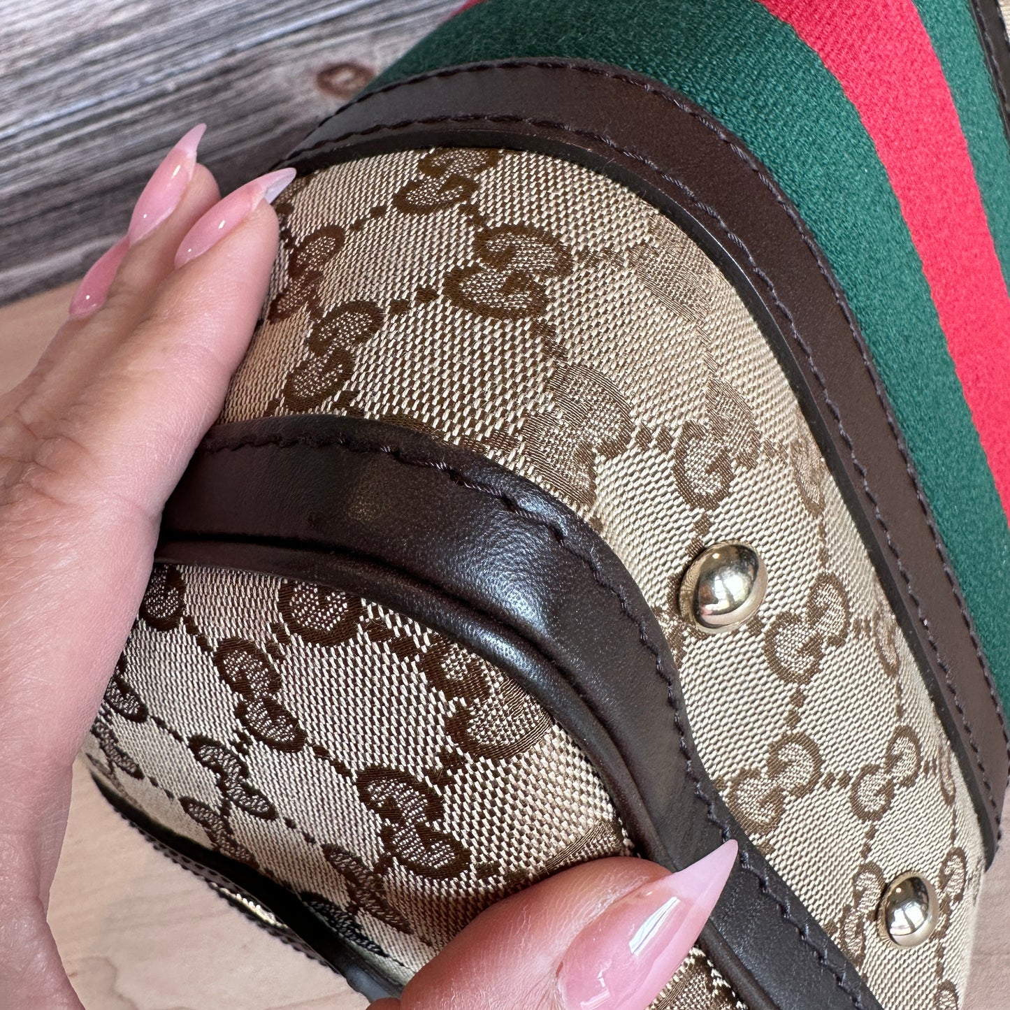 Gucci Original GG Small Boston Vintage Web Dark Brown
