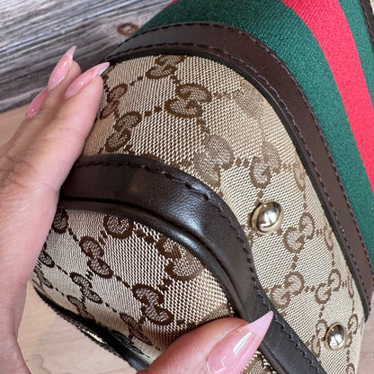 Gucci Original GG Small Boston Vintage Web Dark Brown