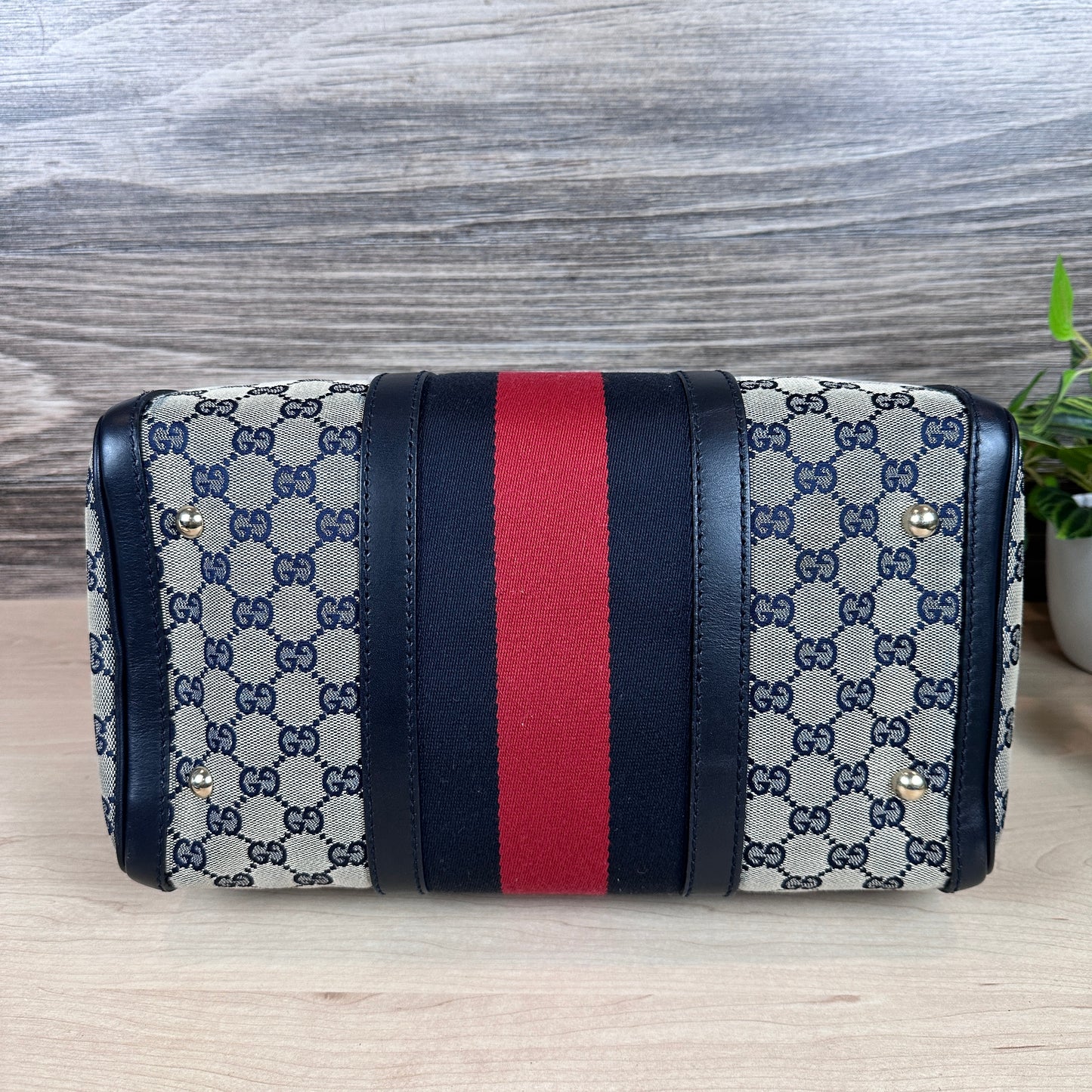 Gucci Original GG Canvas Medium Boston Bag Navy Blue