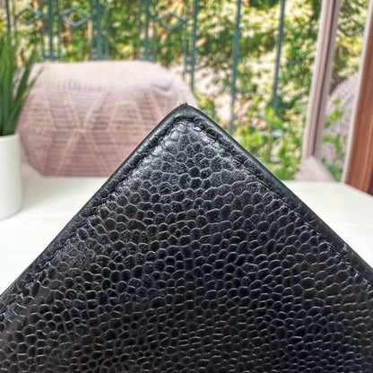 Chanel Black Caviar Leather Vintage Timeless CC French Wallet