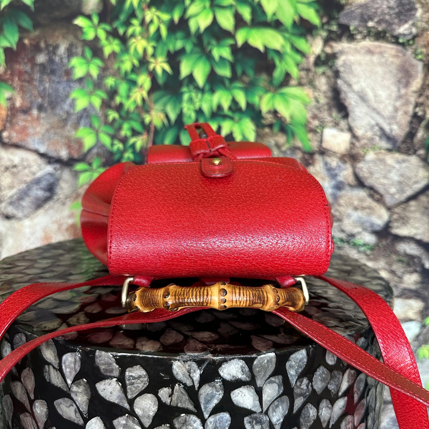 Gucci Red Bamboo Leather  Backpack