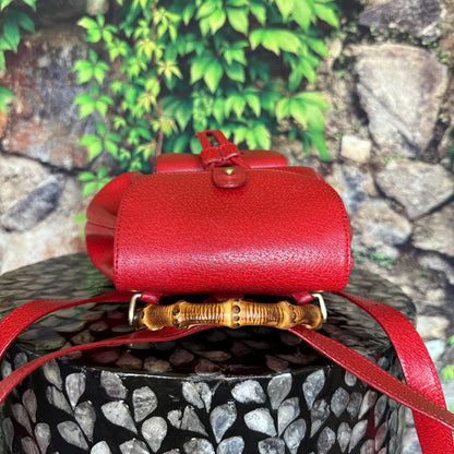 Gucci Red Bamboo Leather  Backpack