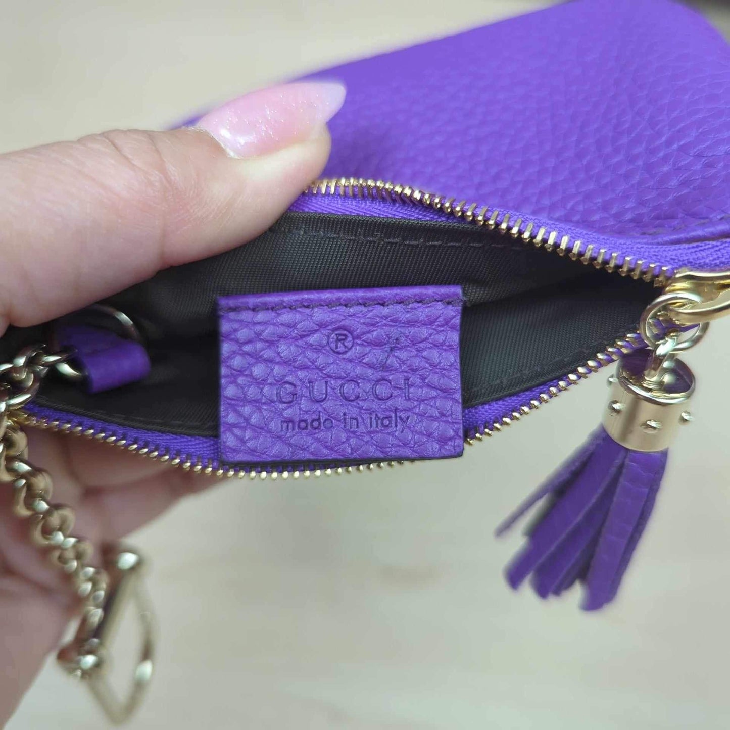 Gucci Purple Pebbled Calfskin Soho Key Case