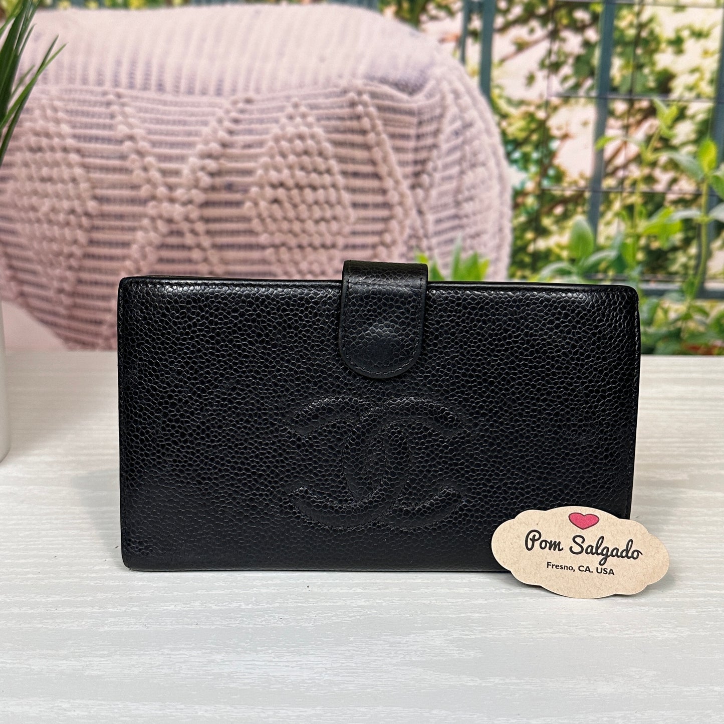 Chanel Black Caviar Leather Vintage Timeless CC French Wallet