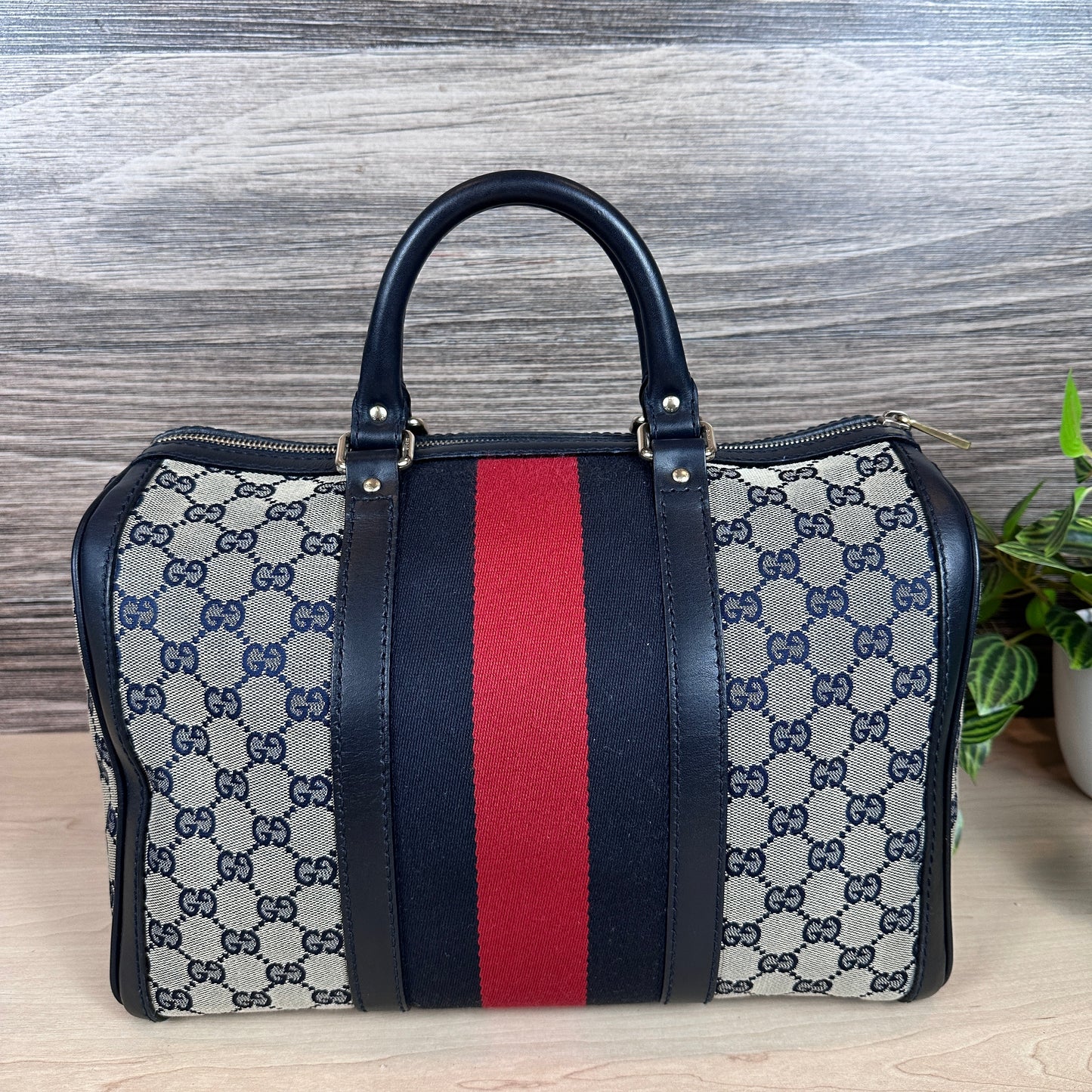 Gucci Original GG Canvas Medium Boston Bag Navy Blue