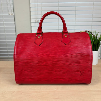 Louis Vuitton Red Epi Speedy 30 with Free Wallet